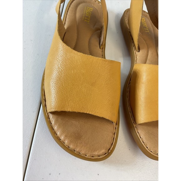 Born Inlet Women's Size 8M Brown Leather Cushioned Pull-on Peep Toe Flat Sandals - Picture 7 of 14